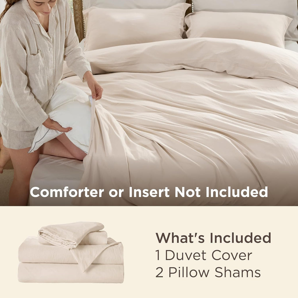 Bedsure Prewashed Duvet Cover Queen, Cotton-Like Soft Bedding Set, Beige