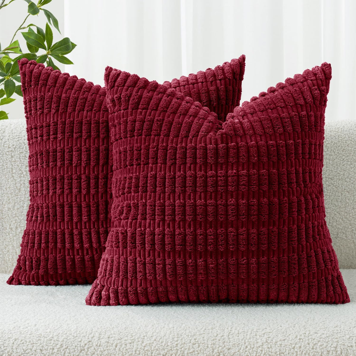 MIULEE Corduroy Decorative Throw Pillow Covers 20x20 Cream White Pack of 2