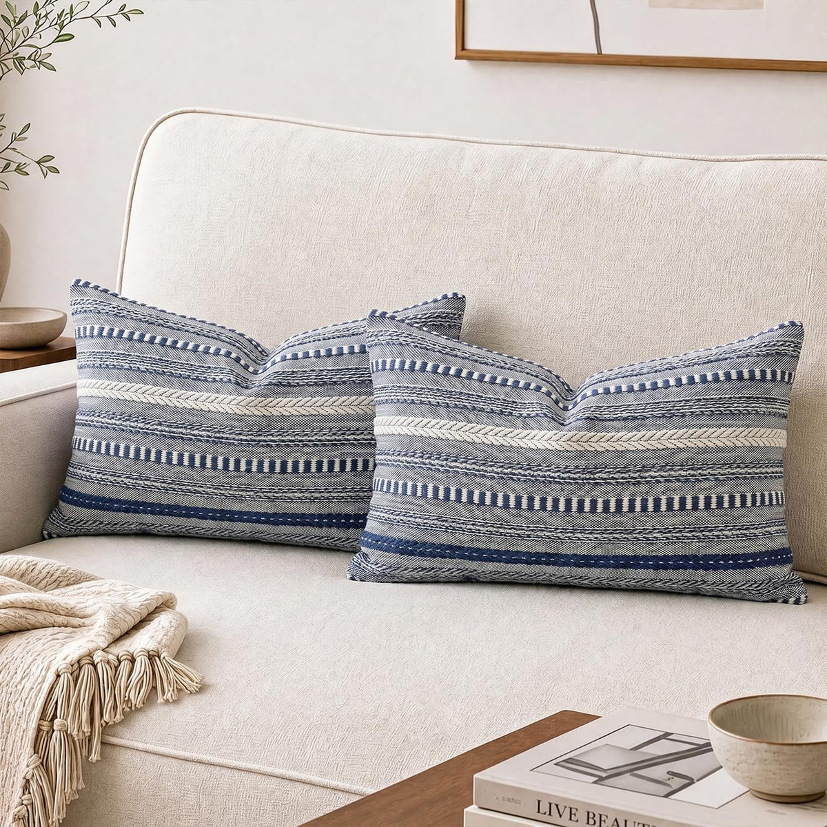 AVOIN colorlife Pink Boho Decorative Throw Pillow Covers Set of 2, 18 x 18 Inch Woven Stripe Textured Rustic Cushion Case Home Decor for Living Room Couch Sofa