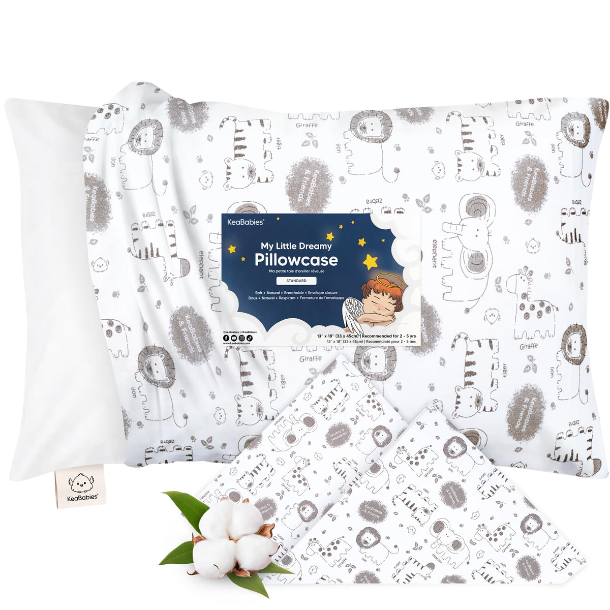 KeaBabies Toddler Pillowcase 13x18 Organic Cotton Cover, Soft White
