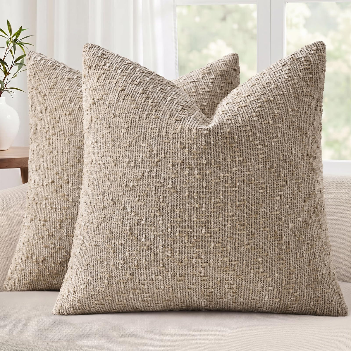 decorUhome Textured Cream White Chenille Throw Pillow Covers 20x20 Set of 2