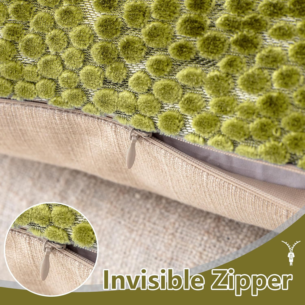 FIFU 18x18 Inch Throw Pillow Covers Set of 2, Jacquard Velvet, Olive Green