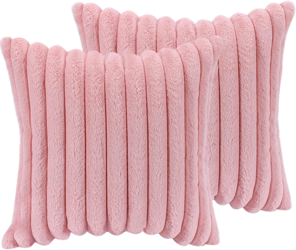 COTEY 18x18 Decorative Faux Fur Throw Pillow Covers Set of 2- Pink