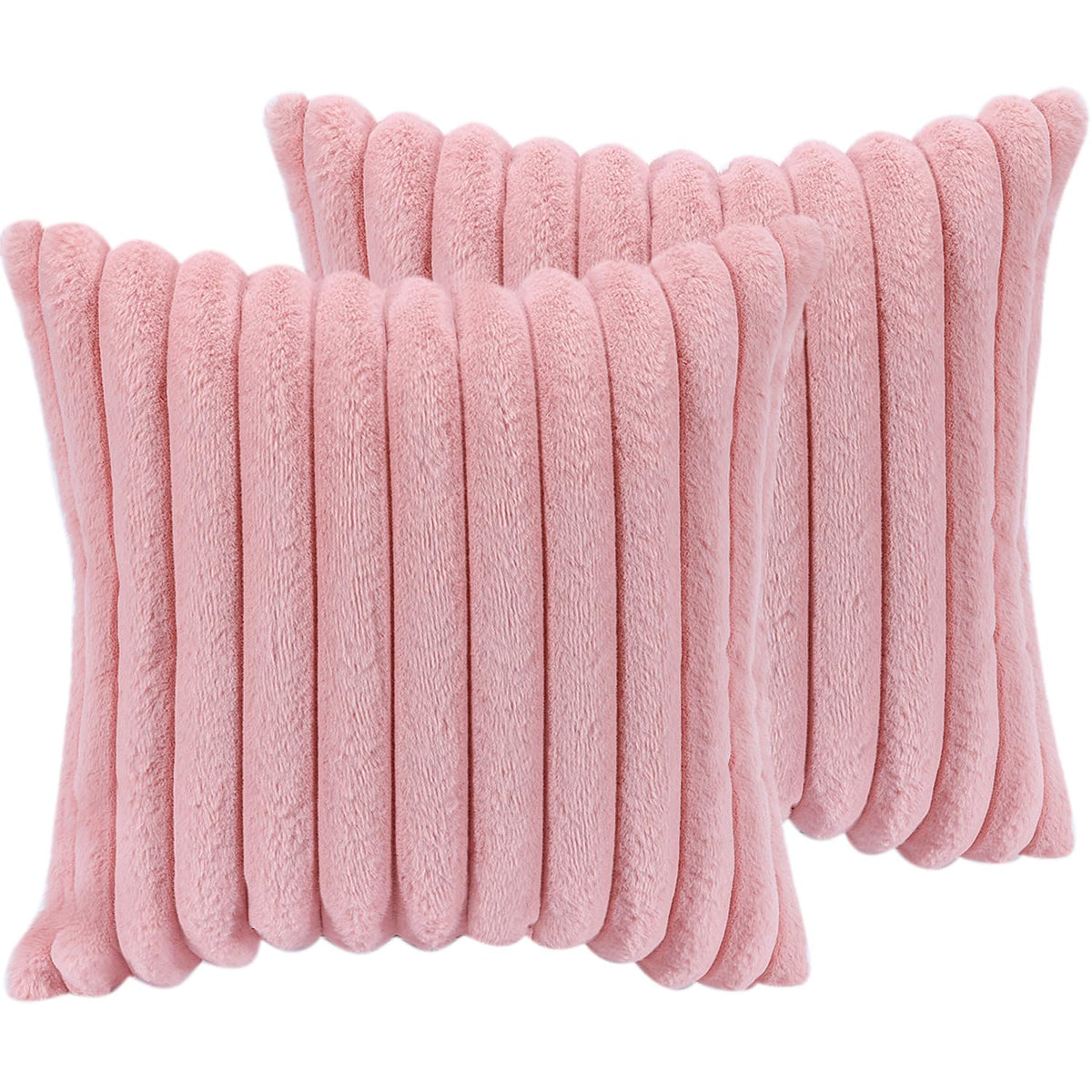 COTEY 18x18 Decorative Faux Fur Throw Pillow Covers Set of 2- Pink