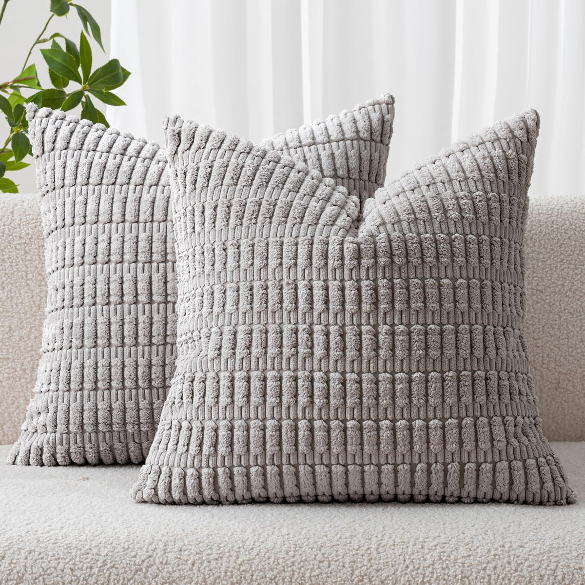 MIULEE Corduroy Decorative Throw Pillow Covers 20x20 Cream White Pack of 2