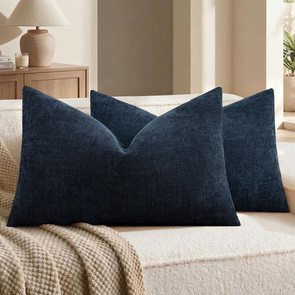 decorUhome Chenille Decorative Throw Pillow Covers 18x18 Set of 2, Brown