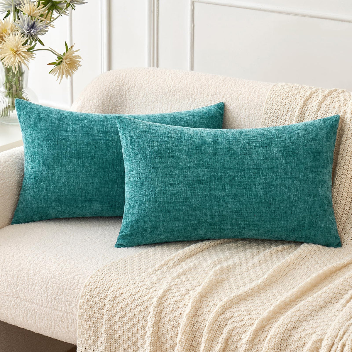 MIULEE Soft Chenille Throw Pillow Covers Sage Green 18x18 Inch Pack of 2