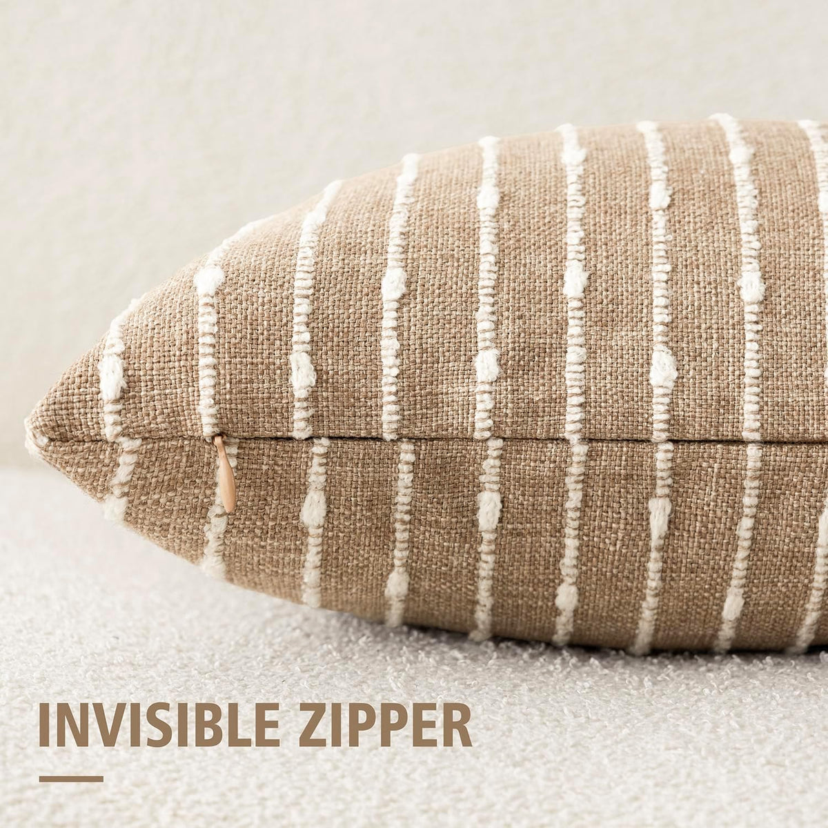 Foindtower Decorative Striped Boucle Throw Pillow Covers 18x18 Inch Camel
