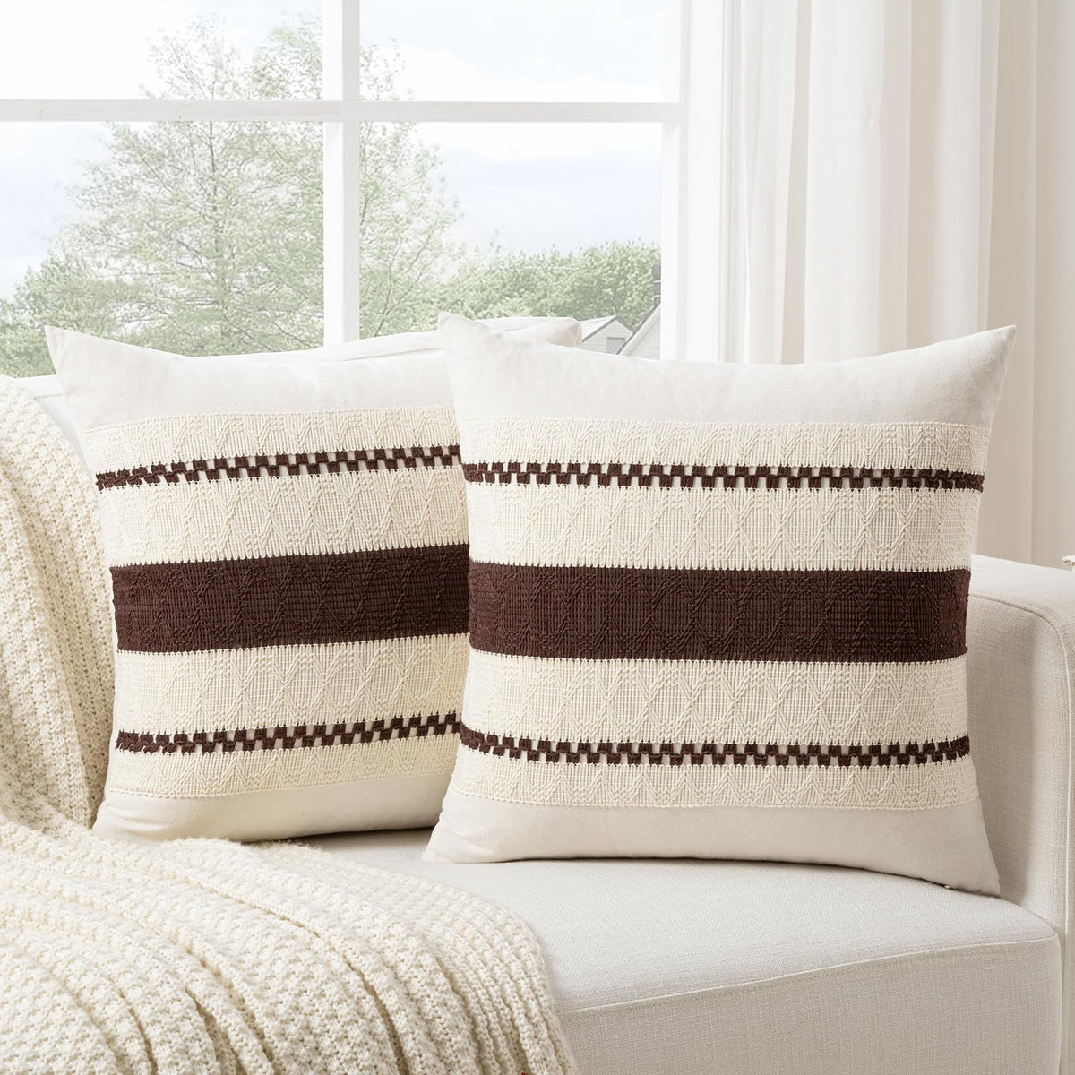 Fancy Homi Set of 2 Rust Boho Decorative Throw Pillow Covers 18x18 Inch for Couch Bed Sofa, Aesthetic Modern Organic Fall Room Decor, Soft Cotton Cute Terracotta Textured Farmhouse Cushion Case