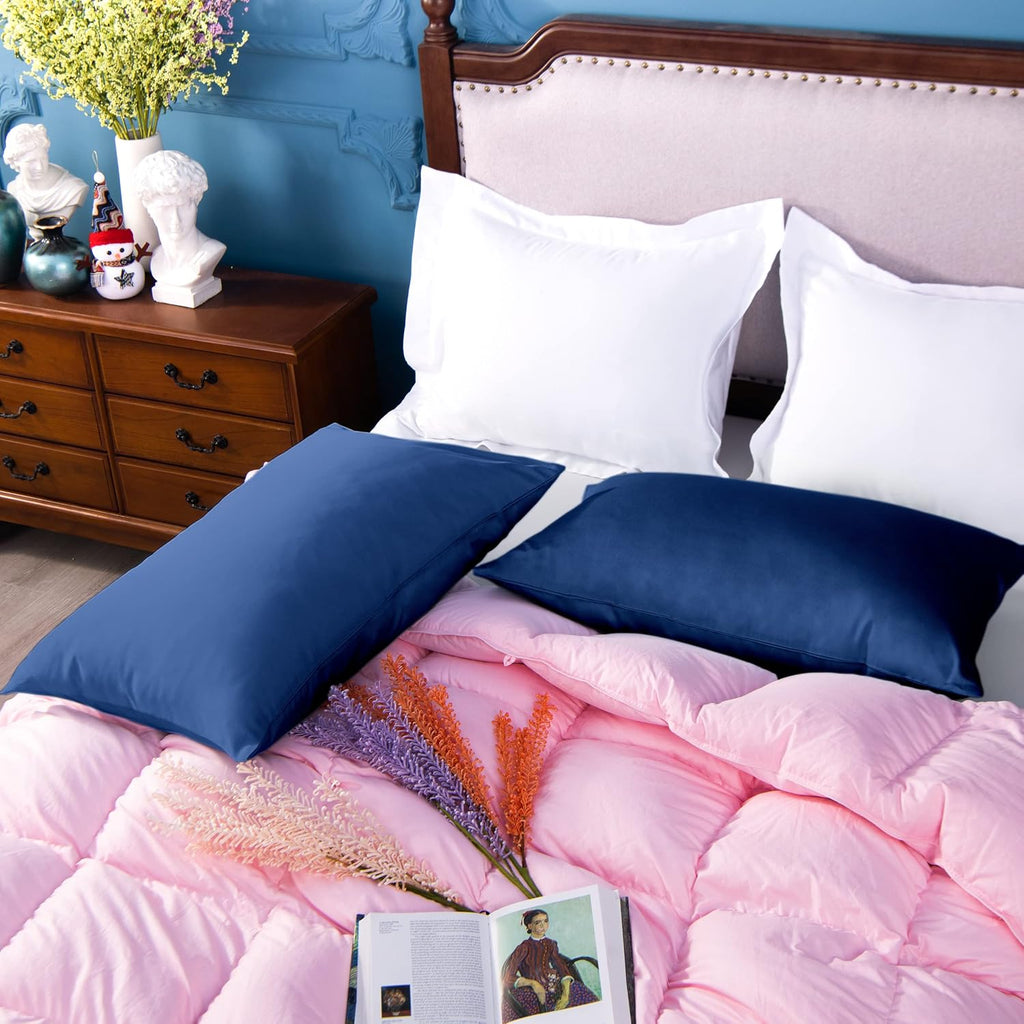 NTBAY Queen Egyptian Cotton Sateen Pillowcases, Set of 2, Navy Blue