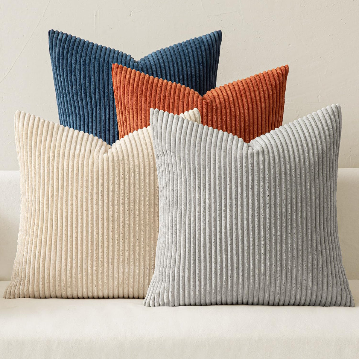MIULEE Fall Corduroy Decorative Throw Pillow Covers Rust-Olive Green 18x18
