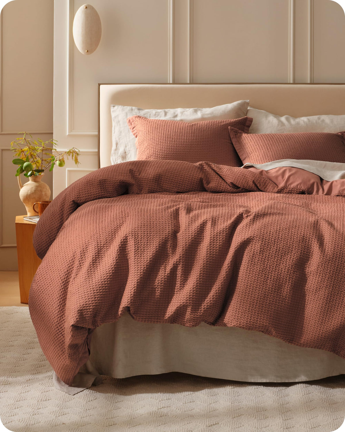 Bedsure PureWoven 3 Pieces 100% Cotton Waffle Duvet Cover Set, King, Linen