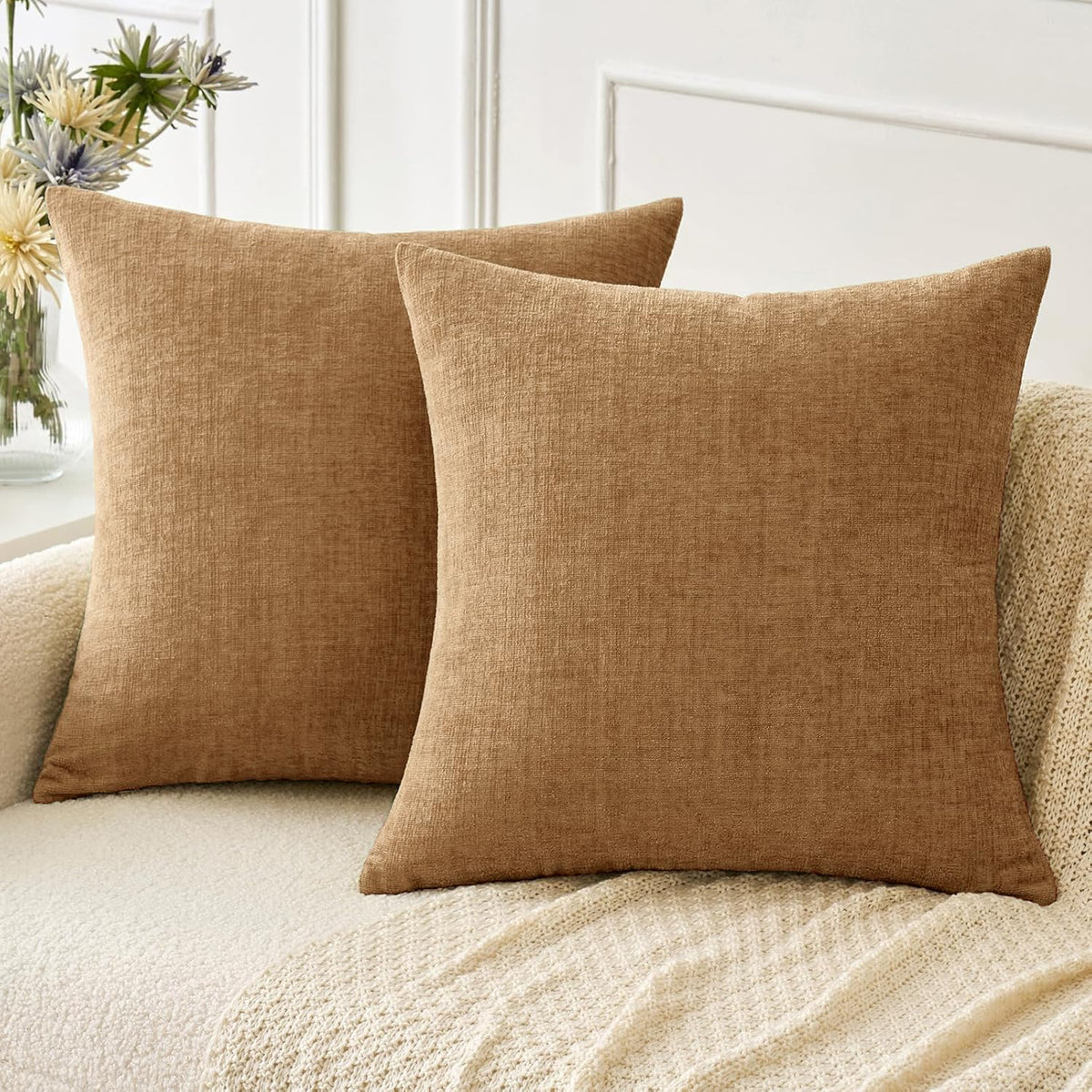 MIULEE Soft Chenille Throw Pillow Covers Teal 18x18 Inch Pack of 2