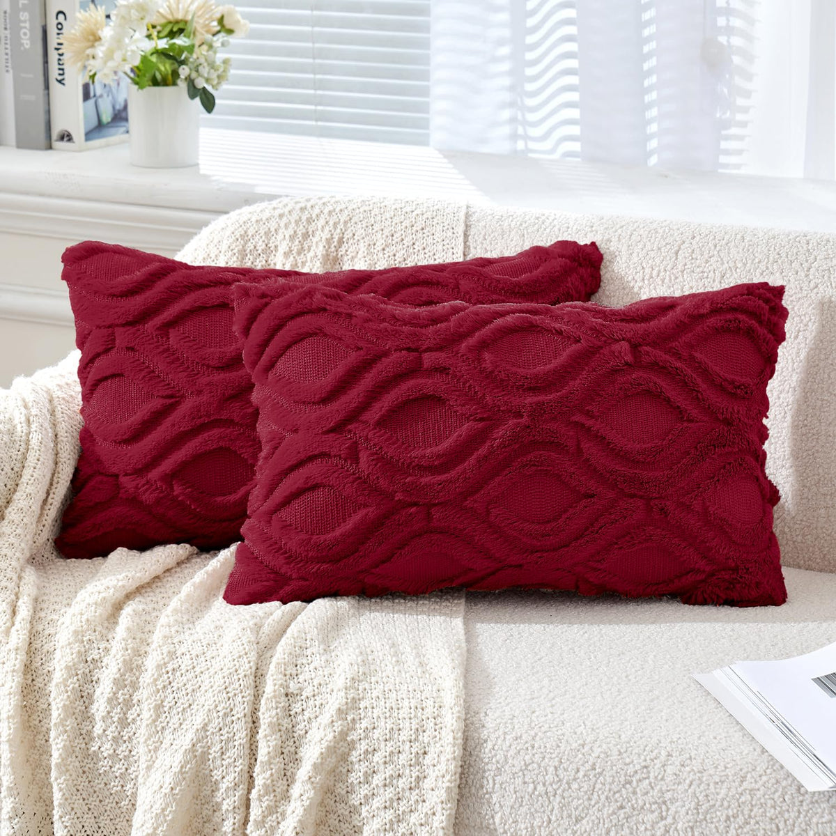 MIULEE Fall Mustard Yellow Soft Plush Faux Wool Throw Pillow Covers 18x18