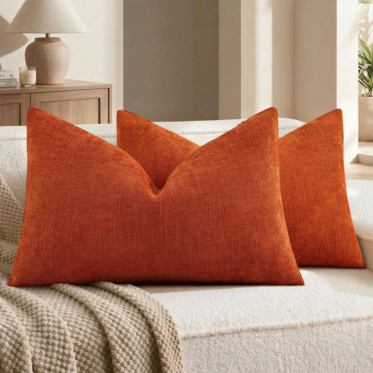 decorUhome Chenille Decorative Throw Pillow Covers 18x18 Set of 2, Brown