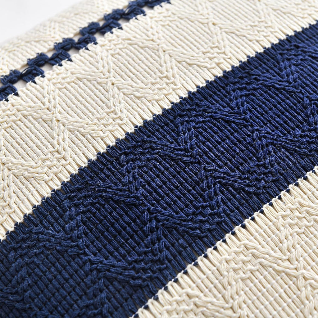 Fancy Homi Set of 1 Navy Blue Lumbar Decorative Throw Pillow Covers 12x20 Inch for Couch Bed Sofa Living Room, Soft Cotton blend Woven Textured Cushion Case