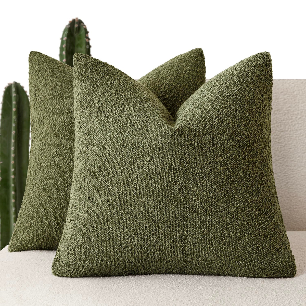 Foindtower Decorative Textured Boucle Throw Pillow Covers 18x18 Inch,Ivory