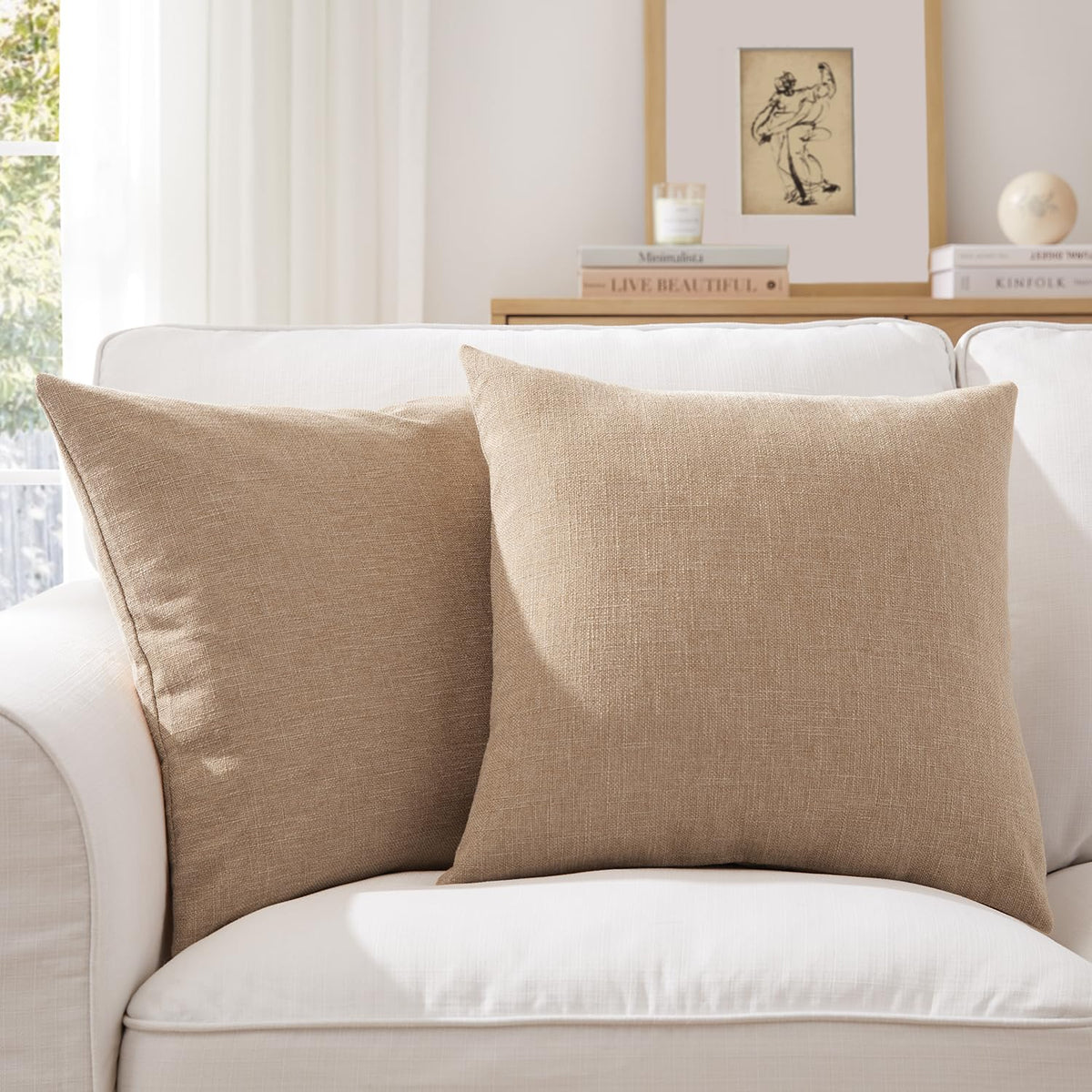Meekio Linen Blend Throw Pillow Covers 18x18 Set of 2, Ivory