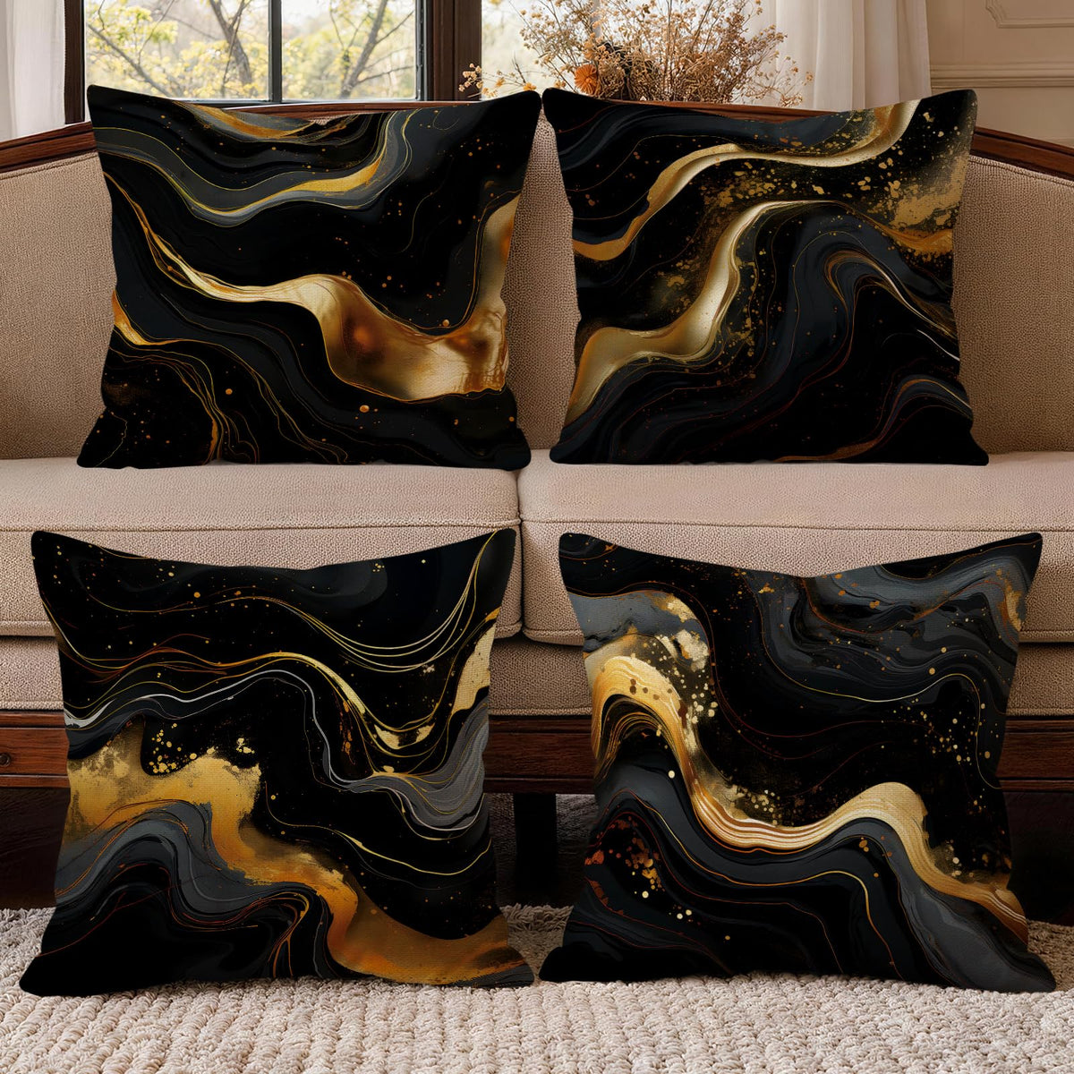 OBSEDE Retro Wood Grain Geometric Throw Pillow Covers 18 x 18 Inch Set of 4