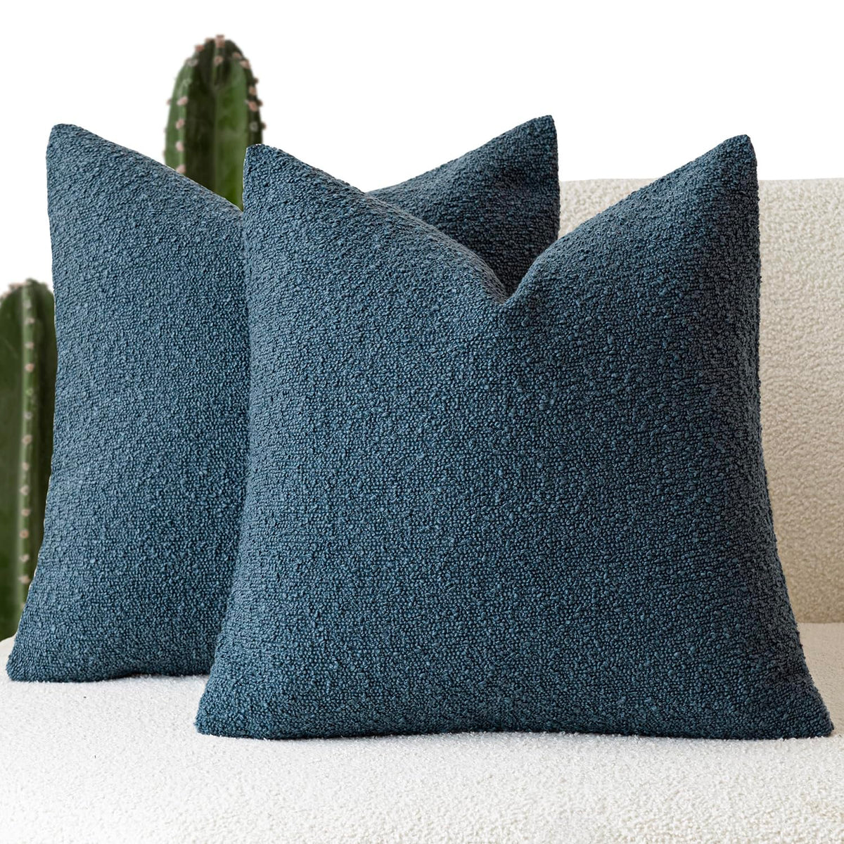 Foindtower Decorative Textured Boucle Throw Pillow Covers 18x18 Inch,Ivory
