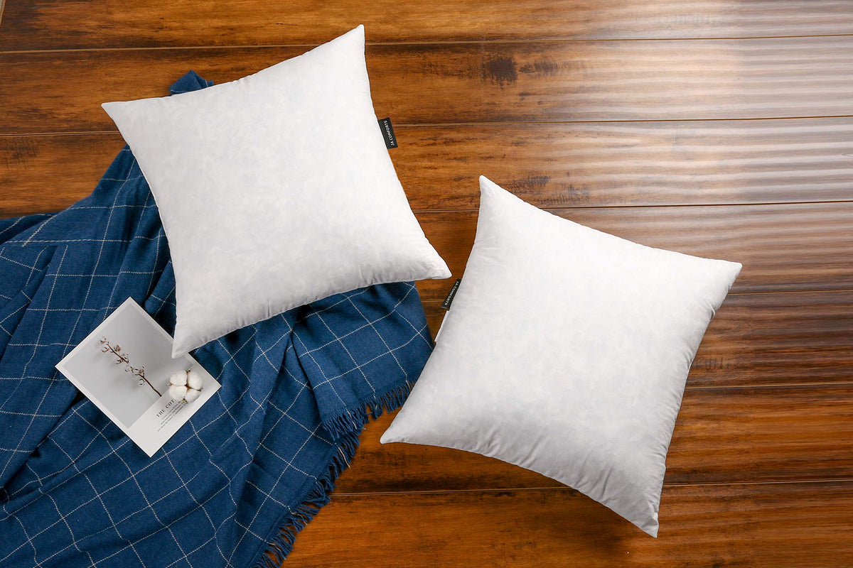 JA COMFORTS Premium Goose Down Feather Throw Pillow Inserts - Set of 2, 20oz High Filling Weight, 12×20, 5% Down Filling, 250 TC Cotton Cover, Square, White