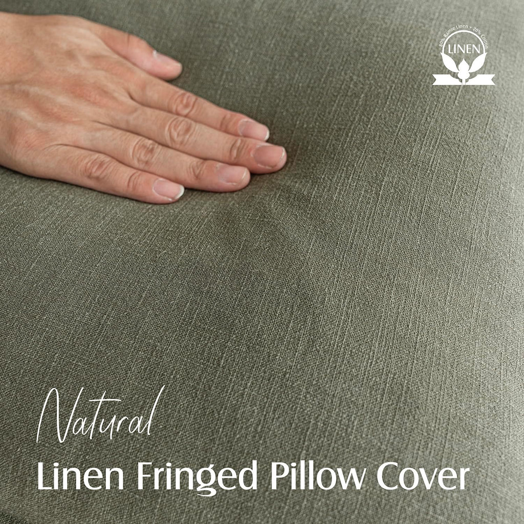 Foindtower Decorative Linen Fringe Throw Pillow Covers 20×20 Olive Green