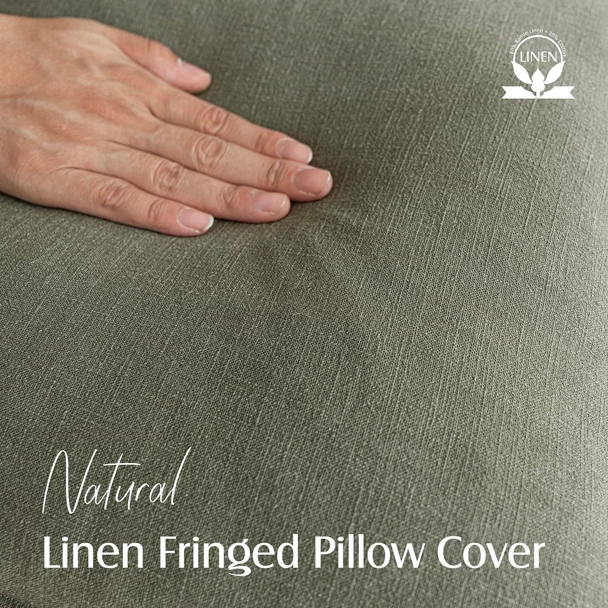 Foindtower Decorative Linen Fringe Throw Pillow Covers 20×20 Olive Green