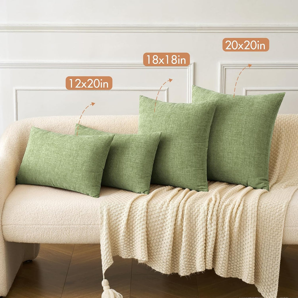 MIULEE Soft Chenille Throw Pillow Covers Sage Green 18x18 Inch Pack of 2