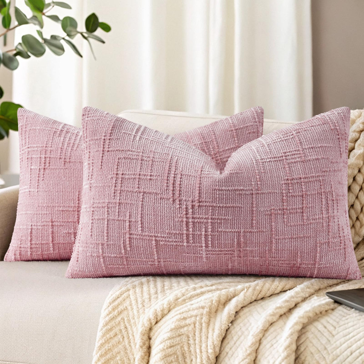 decorUhome Textured Chenille Throw Pillow Covers 18x18 Set of 2 Rust