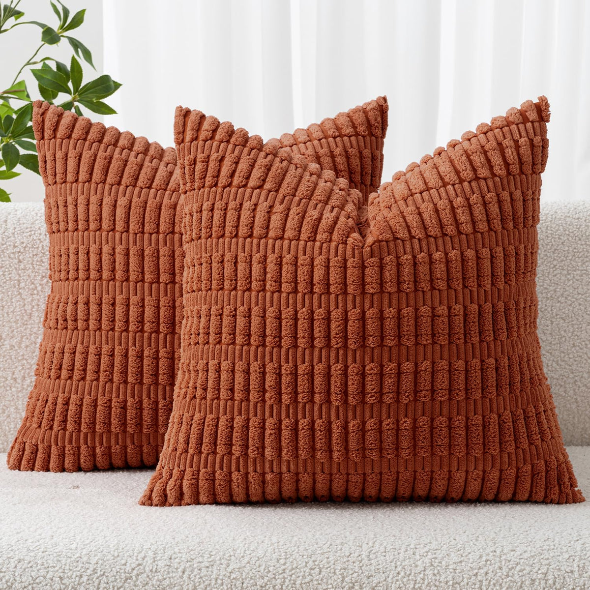 MIULEE Corduroy Decorative Throw Pillow Covers 20x20 Cream White Pack of 2
