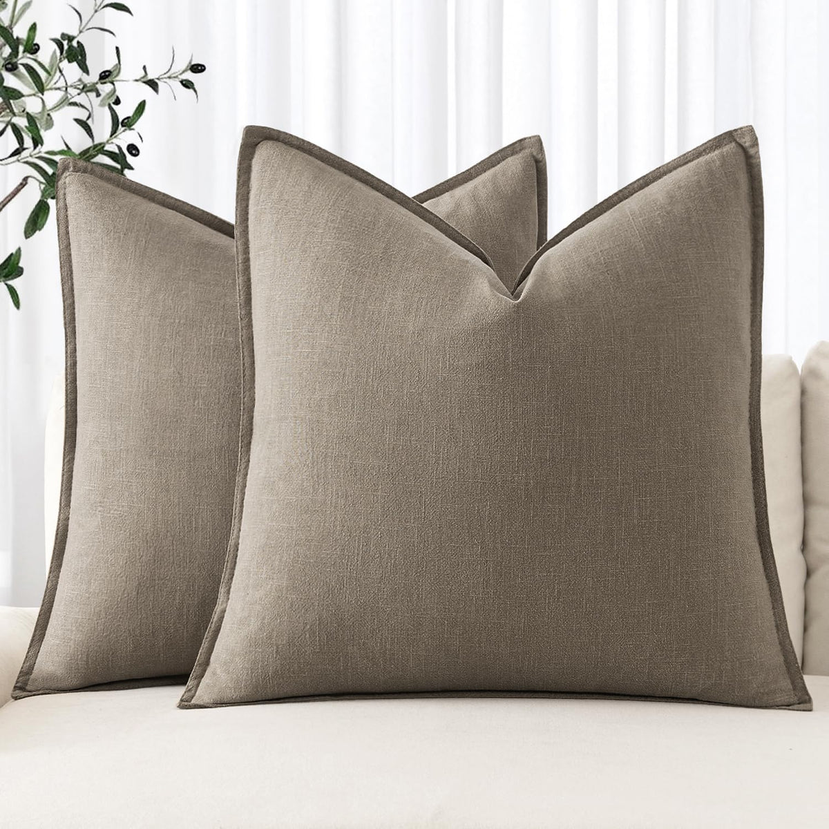 MIULEE Decorative Linen Pillow Covers 20x20 Inch Natural Beige
