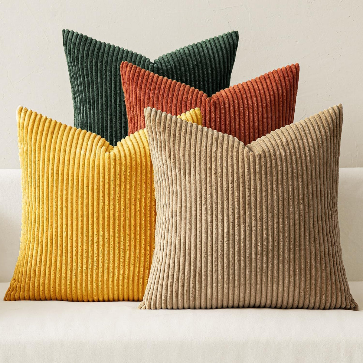 MIULEE Fall Corduroy Decorative Throw Pillow Covers Rust-Olive Green 18x18