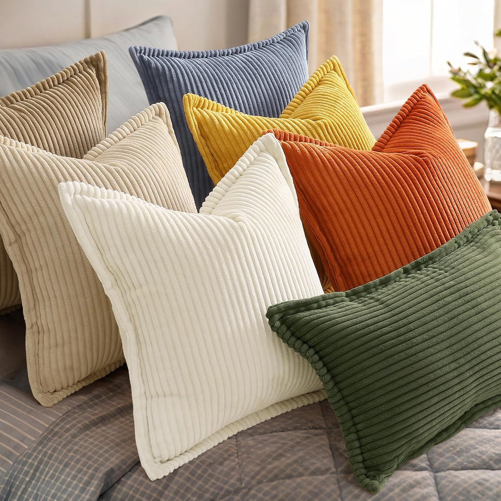 decorUhome Fall Corduroy Olive Green Throw Pillow Covers 18x18 Set of 2