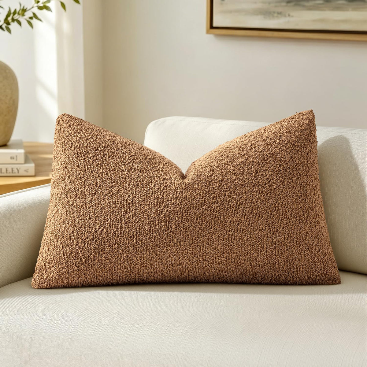 MIULEE Textured Boucle Lumbar Pillow Cover for Bed 12x20 Neutral