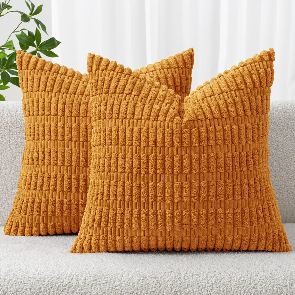 MIULEE Corduroy Decorative Throw Pillow Covers 20x20 Cream White Pack of 2