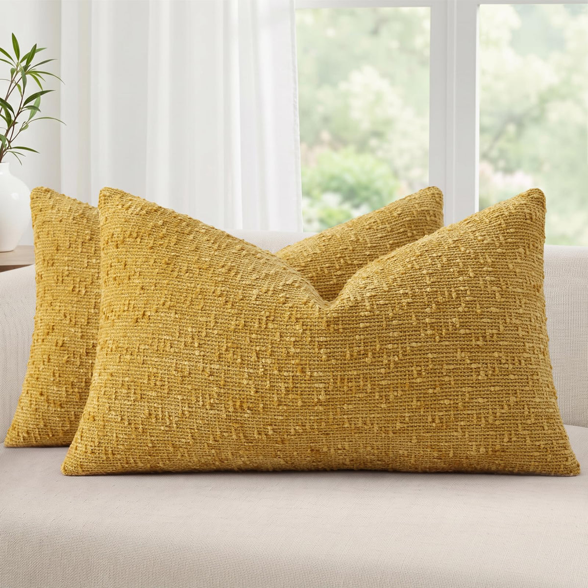 decorUhome Textured Cream White Chenille Throw Pillow Covers 20x20 Set of 2