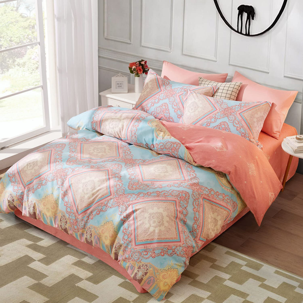 Duvet Cover Set King Size 100% Organic Cotton Pirate Black, SAPHREAS 3 Pcs Soft Bedding Comforter Cover with Zipper Closure & Corner Ties, Comforter Not Included