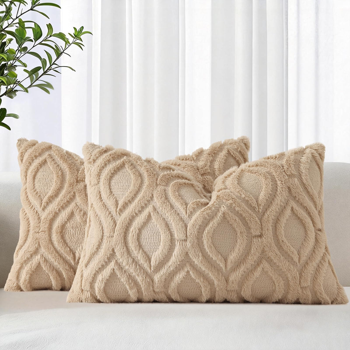 decorUhome Faux Fur Plush Soft Rust Throw Pillow Covers 18x18 Set of 2