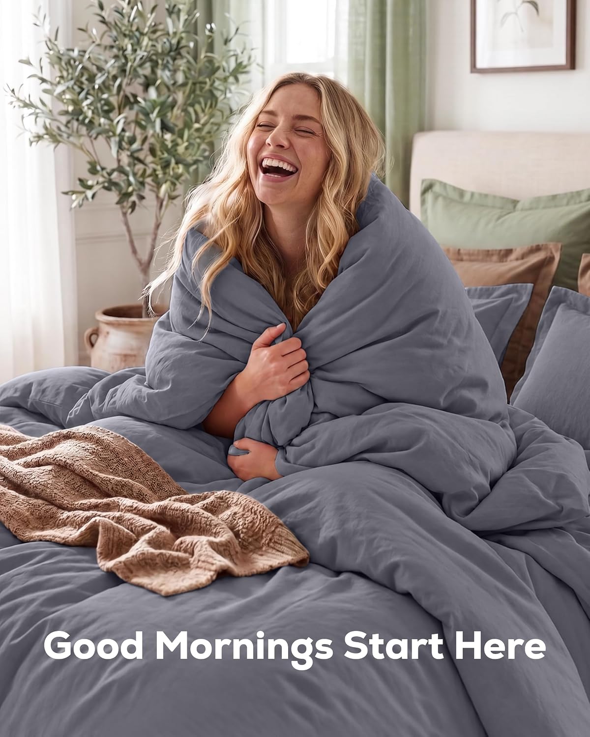 Duvet Cover Queen, 3 Piece Cotton Like Polyester with Zipper Closure, Grey