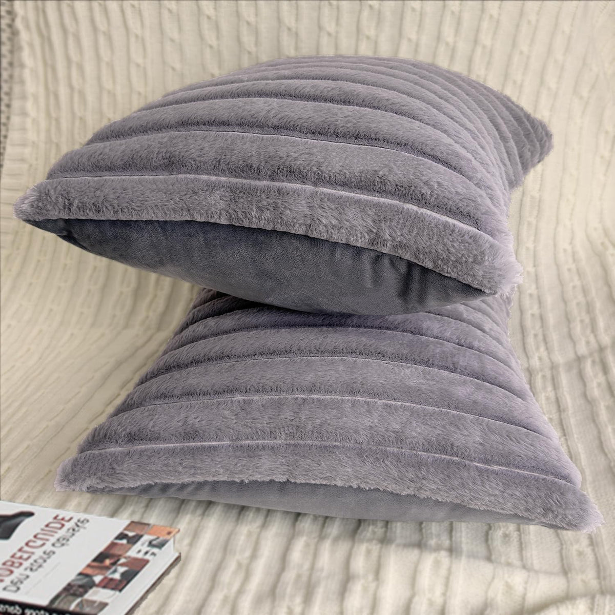 2 Pack 18x18 Pillow Cover Velvet Pillow Covers, Faux Fur Square Throw Pillow Covers for Living Room Decorations Throw Pillow Case, Throw Pillow Cover Cushion Cover for Home Sofa Bedroom Car, Grey