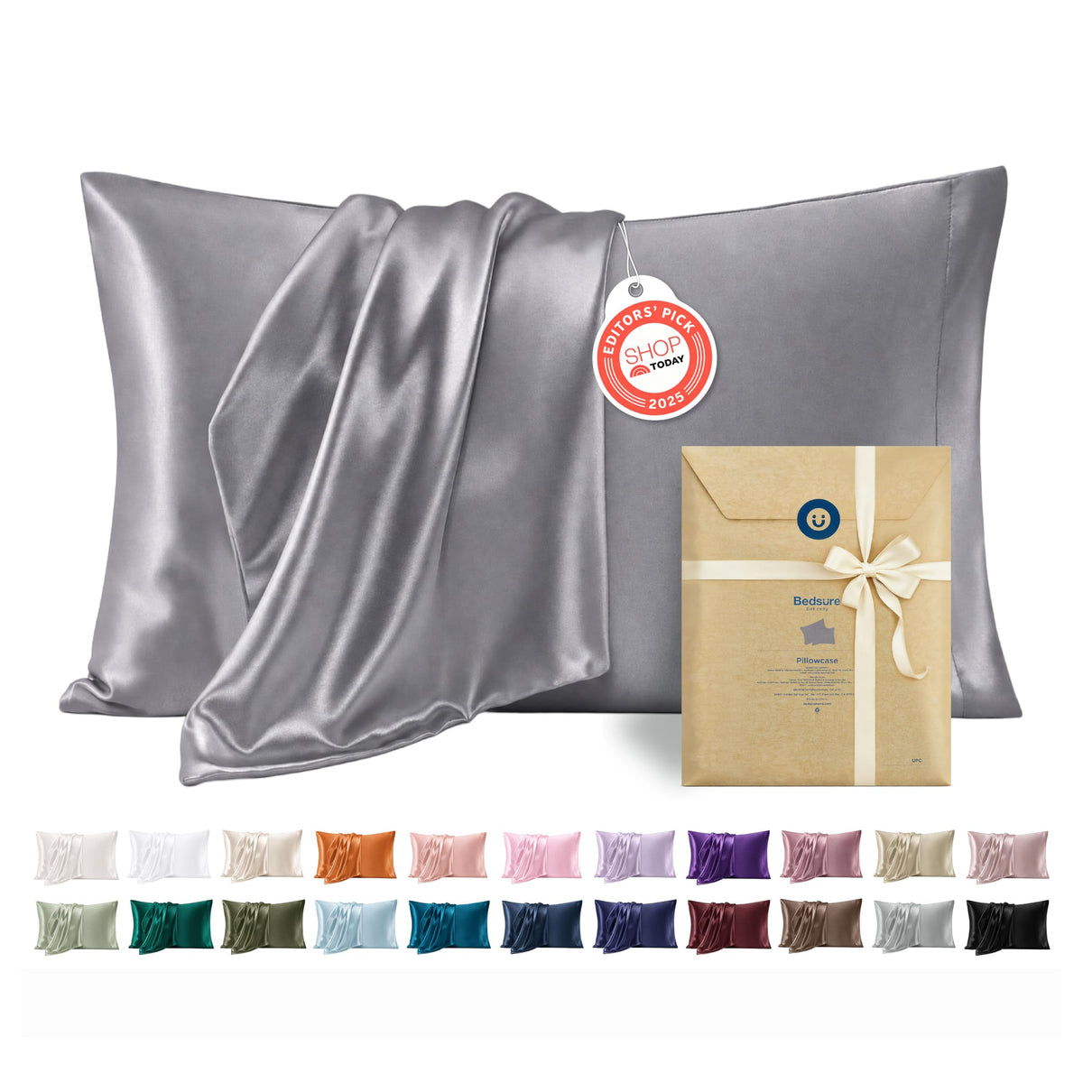 Bedsure Satin Pillowcases Queen Set of 2, Similar to Silk Pillow Case White