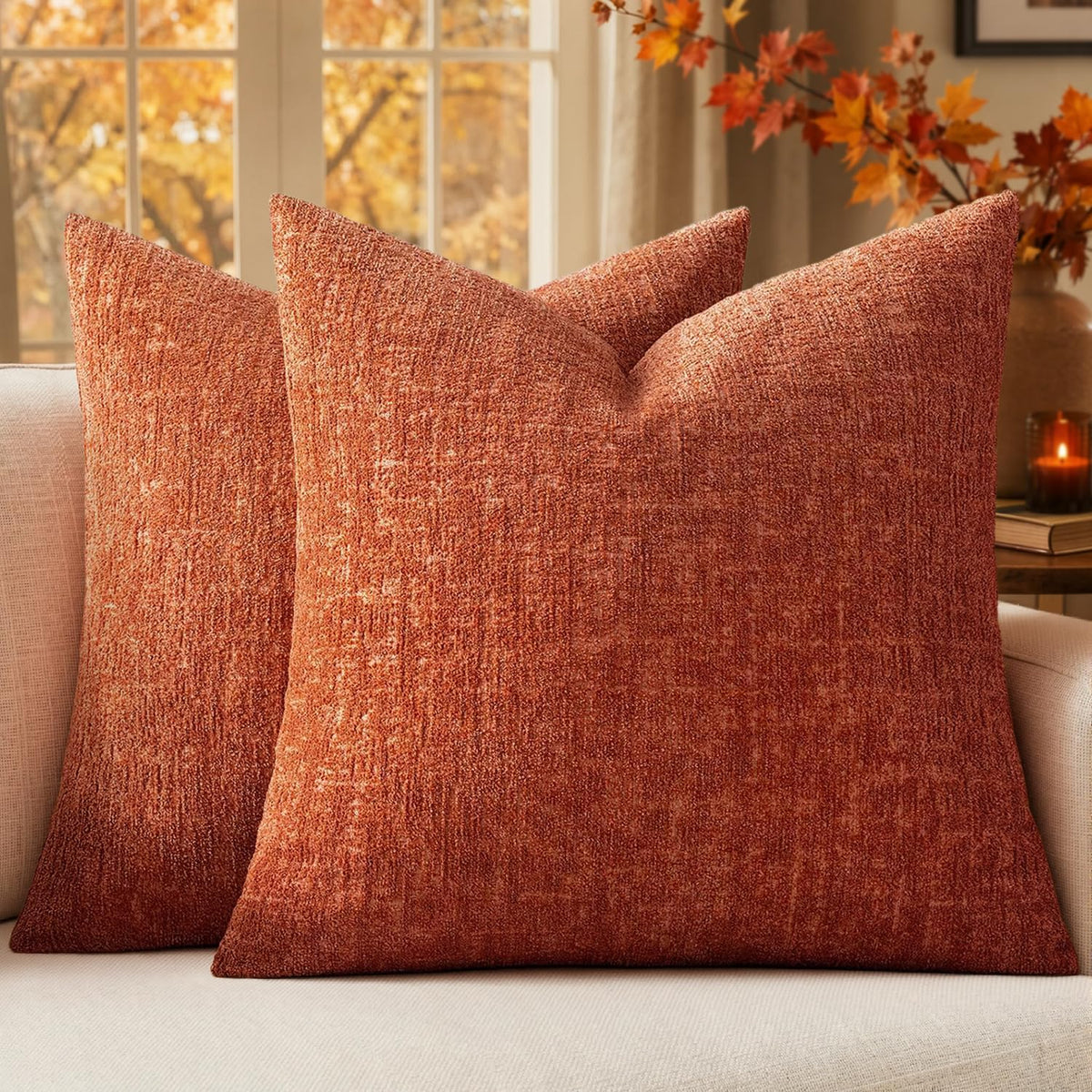MIULEE Couch Pillow Covers Textured Chenille Home Decor 18x18 Navy Blue