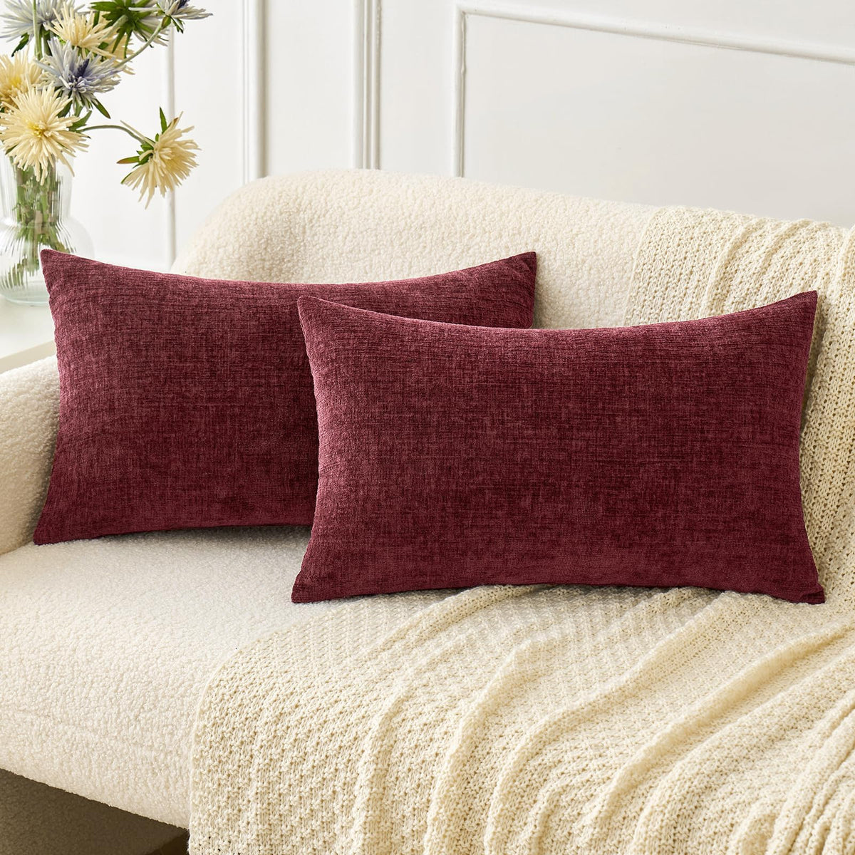 MIULEE Soft Chenille Throw Pillow Covers Sage Green 18x18 Inch Pack of 2
