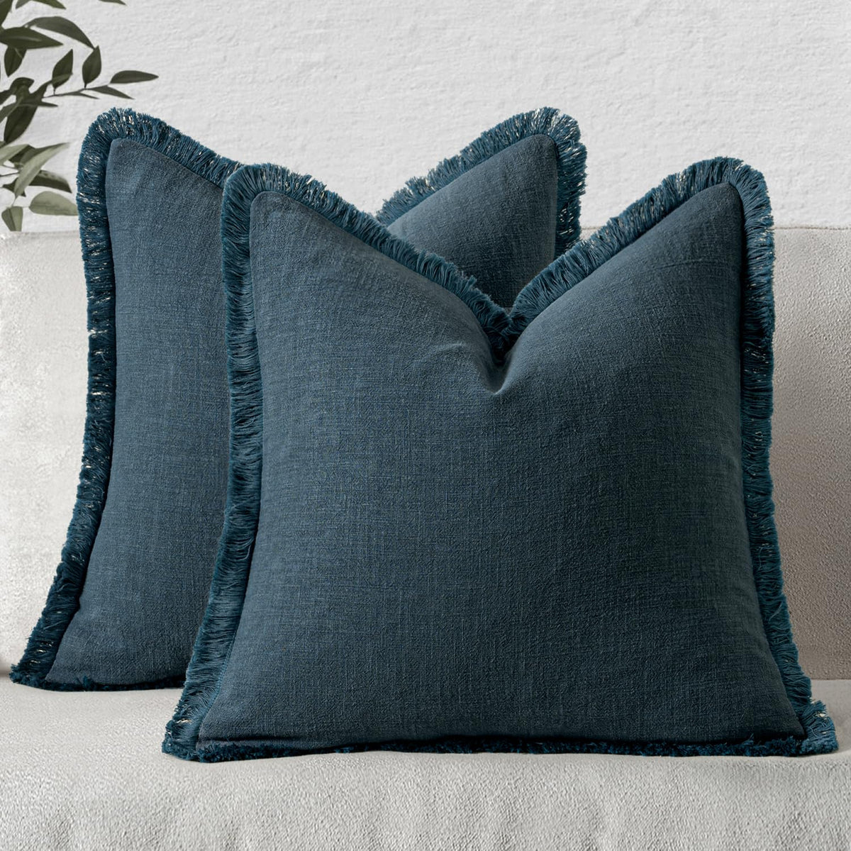 MIULEE Boho Linen Fringe Decorative Throw Pillow Covers Olive Green 20x20