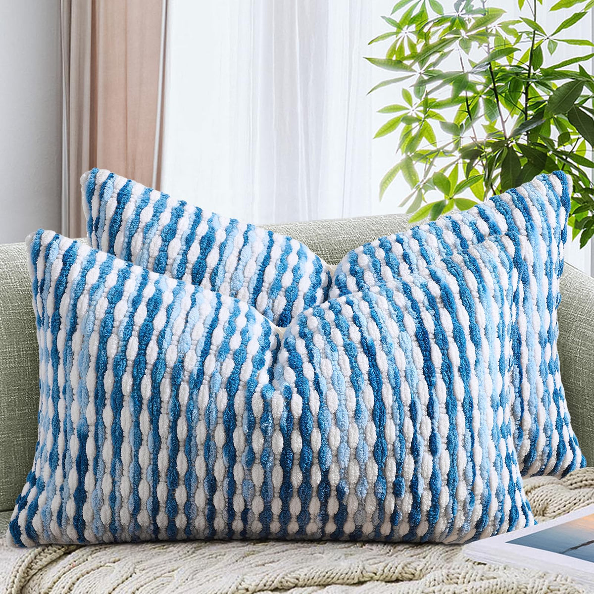 AmHoo Set of 2 Boho Chenille Pillow Cover,18 x 18-Inch Brown