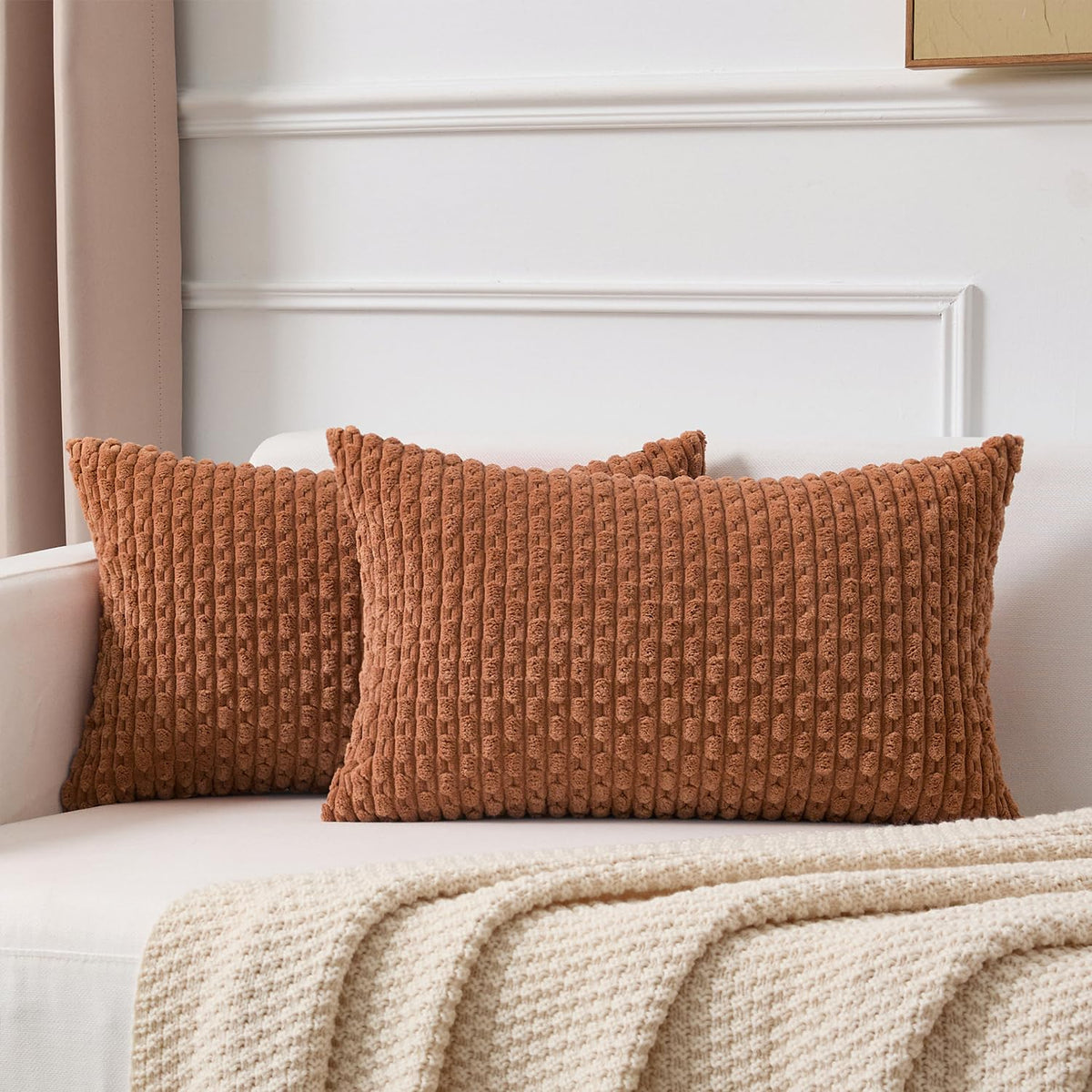 Kevin Textile Soft Corduroy 18x18 Inch Pillow Covers 2 Pack, Burnt Brick