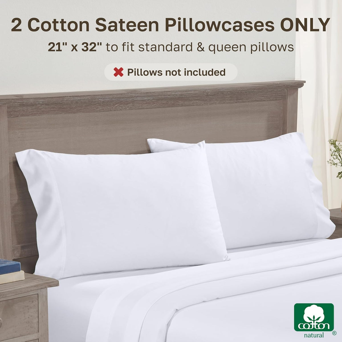 CALIFORNIA DESIGN DEN Luxuriously Soft Hotel Quality 600 Thread Count, 100% Cotton Set of 2 Cases, Crisp & Cool White Standard Pillow Cases Fits Standard & Queen Pillows (Bright White)