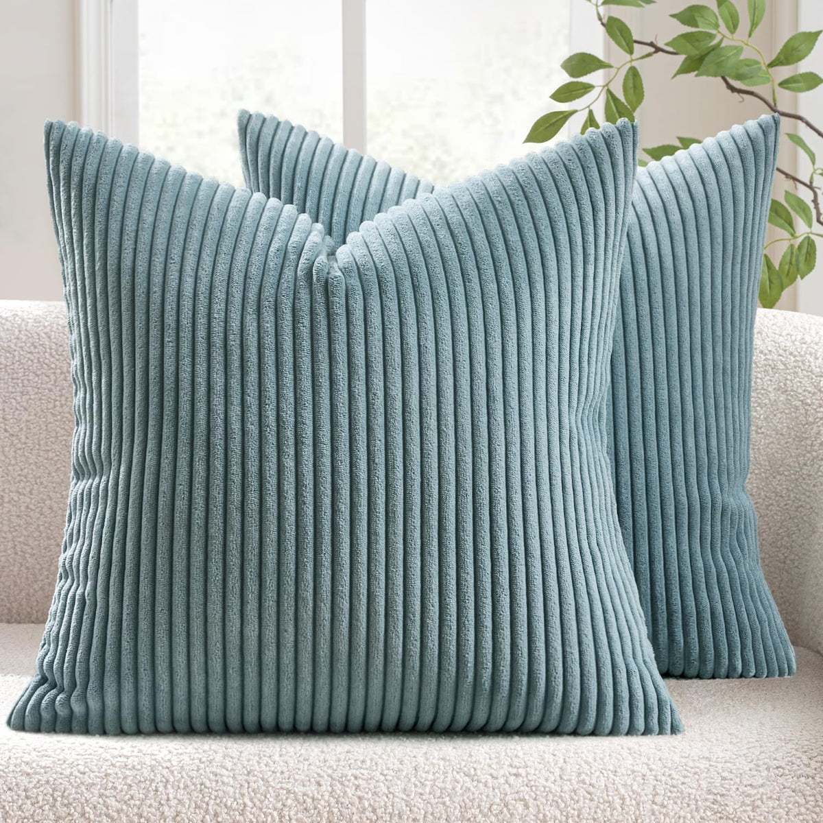 MIULEE Decorative Corduroy Throw Pillow Covers Set of 2 18x18 Dusty Blue