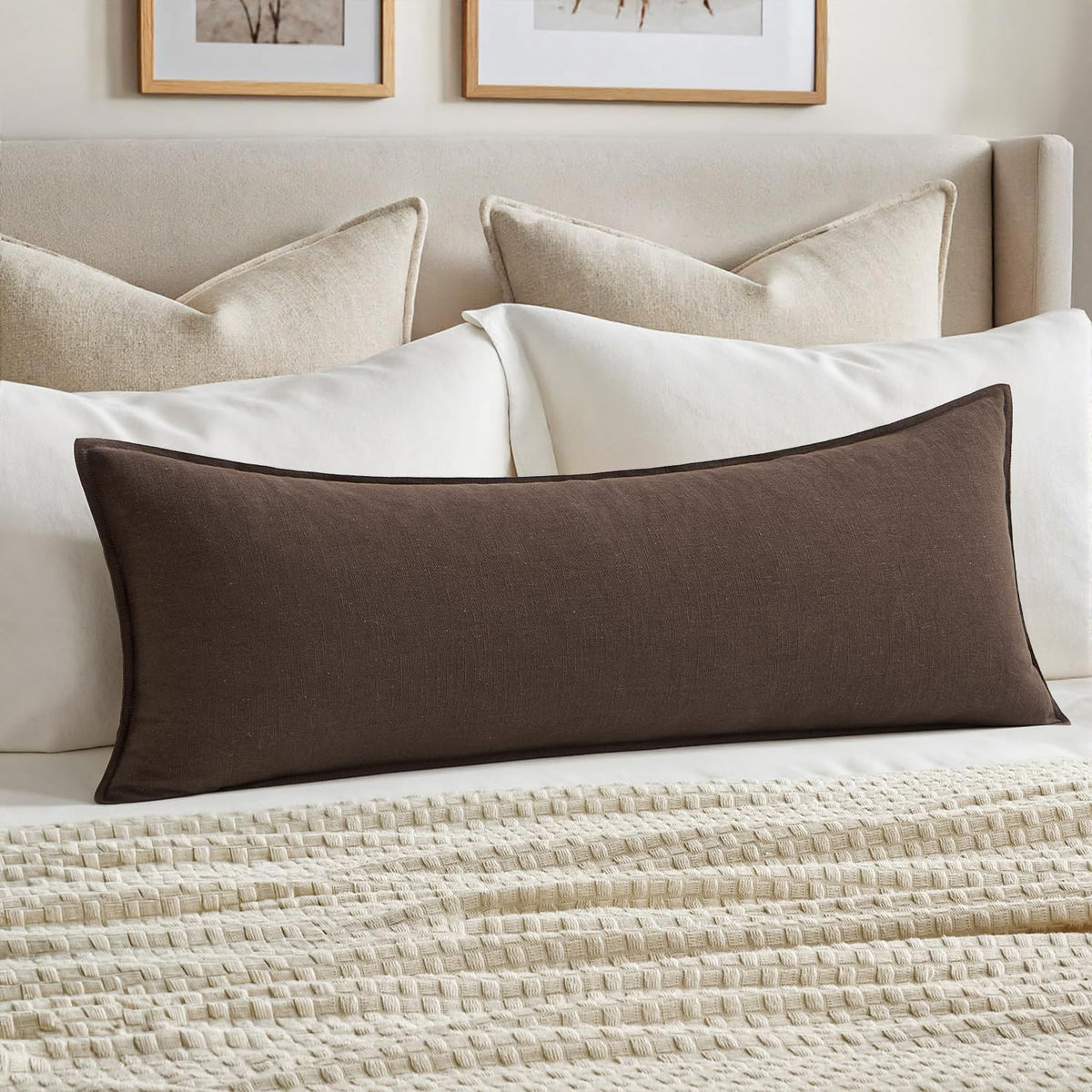MIULEE Decorative Linen Lumbar Pillow Cover 14x36 Inch Natural Beige