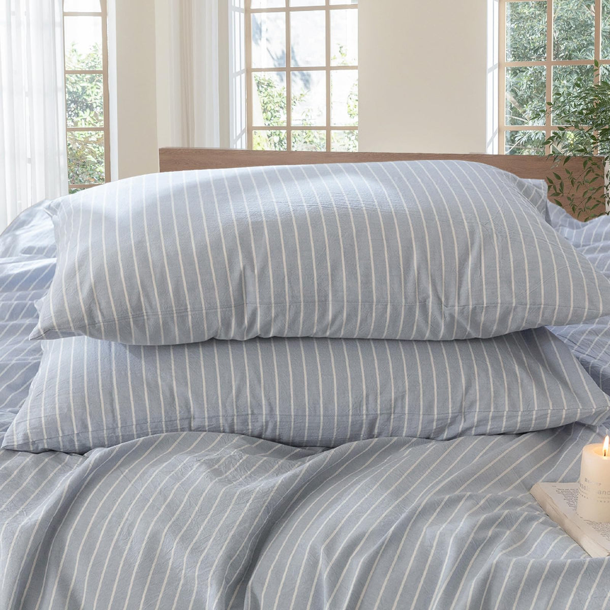 MOOMEE Pillowcase Set of 2 100% Washed Cotton Linen-Like Standard